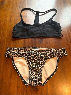 Xhilaration Black Top with Leopard Print Bottom Bikini Set